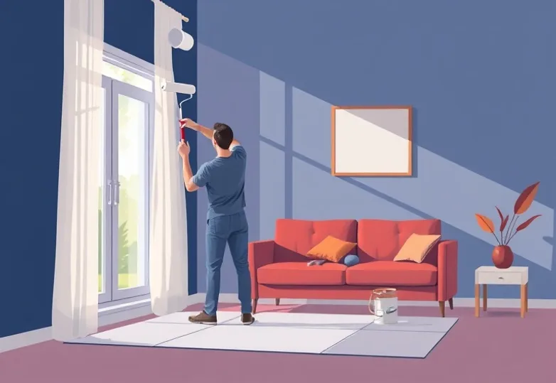 Peintre appliquant la peinture au rouleau sur un mur de salon